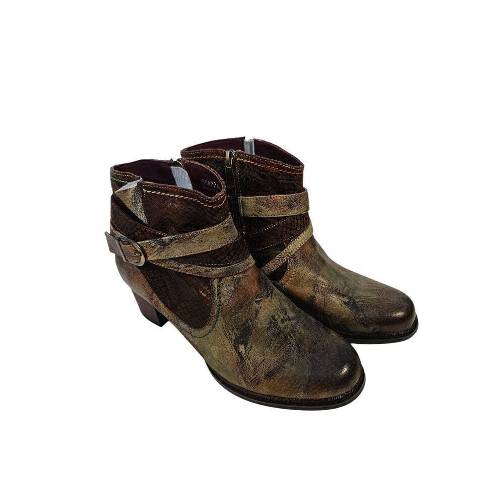 L'Artiste Spring Step Shazzam green/brown leather side zip boots. Size 40(9).